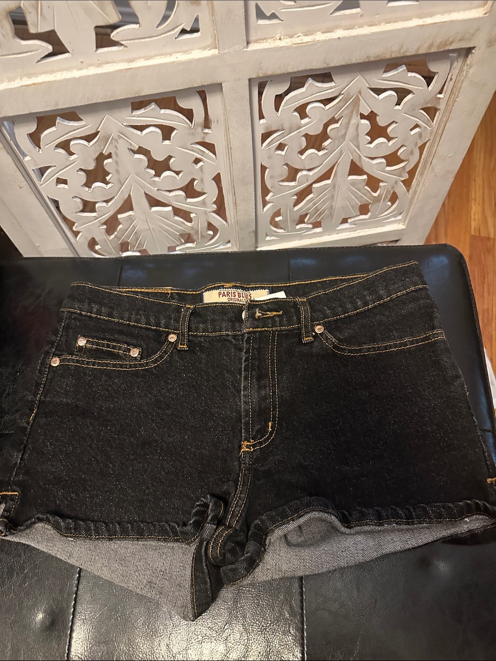 Paris Blues Black Denim Cutoff Jean Shorts with Contrast Stitching